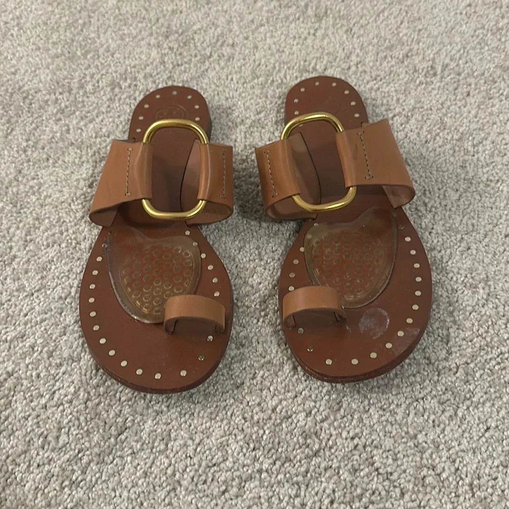Tory Burch sandals slides leather brass - Picture 1 of 7